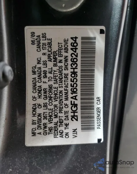 2009 Honda Civic Lx from USA, damaged, VIN 2HGFA16559H362464